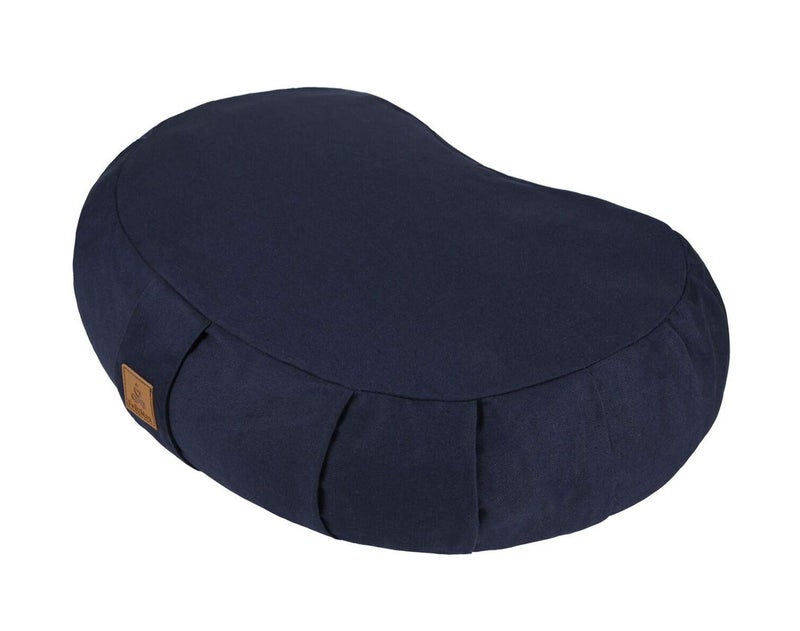 FelizMax Crescent Zafu Meditation Pillow, 44 x 28 x 14 cm, Zabuton Yoga Bolster, Meditation Cushion, Floor Pouf, Yoga Pillow, Zippered Organic Cotton Cover, Natural Buckwheat, Kneeling Pillow Large-Navy Blue - Image 1
